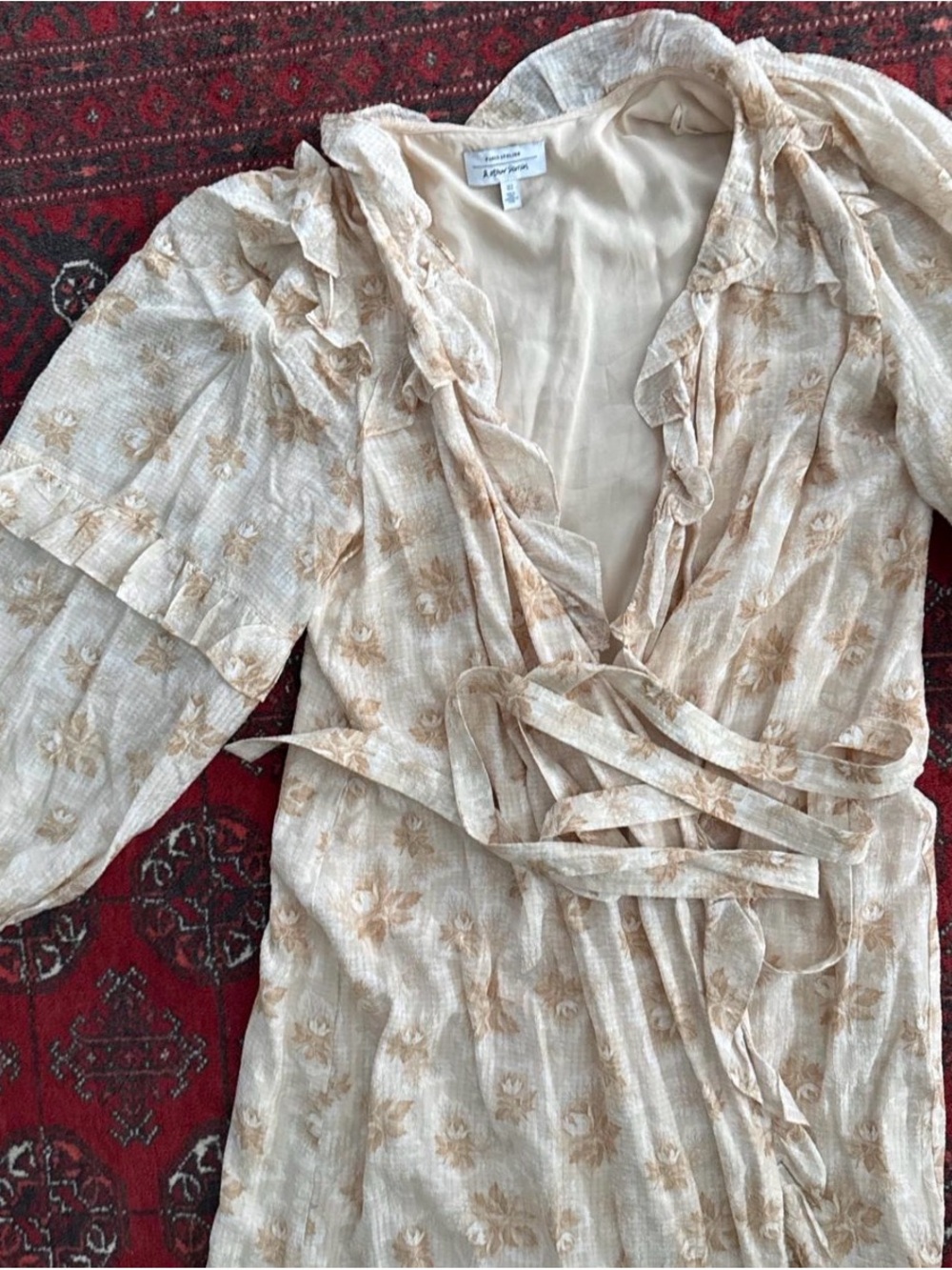 Soft Beige Floral Ruffle Wrap Dress - AND OTHER STORIES